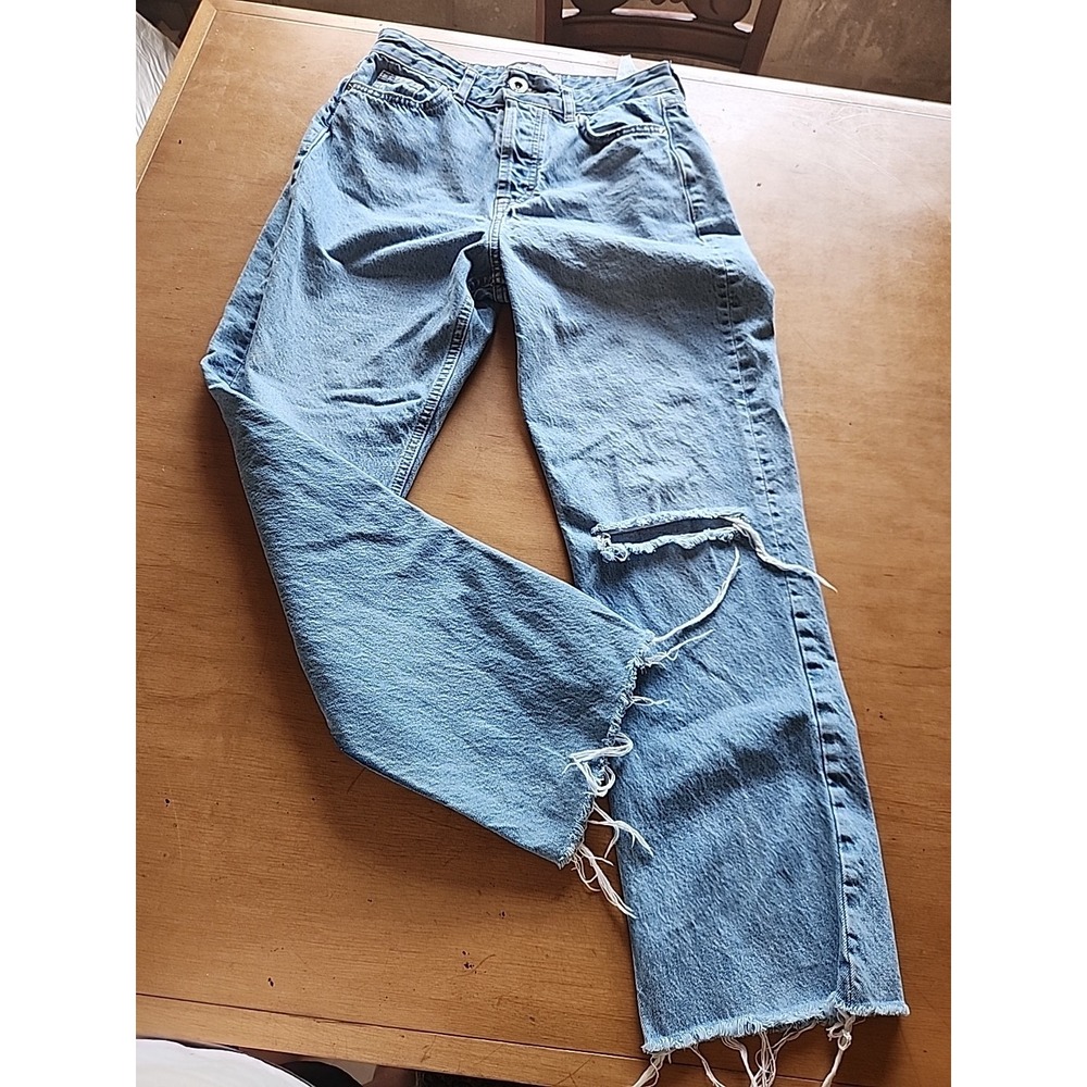 Zara Button Fly Distressed Straight Women's size 4 Light Wash Blue Denim jeans
